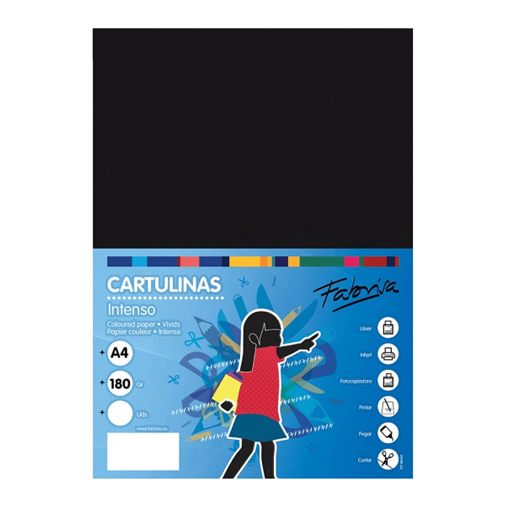 Fabrisa Pack de 100 Cartulinas 180 g/m² - Tamaño A4 - Color Negro 1