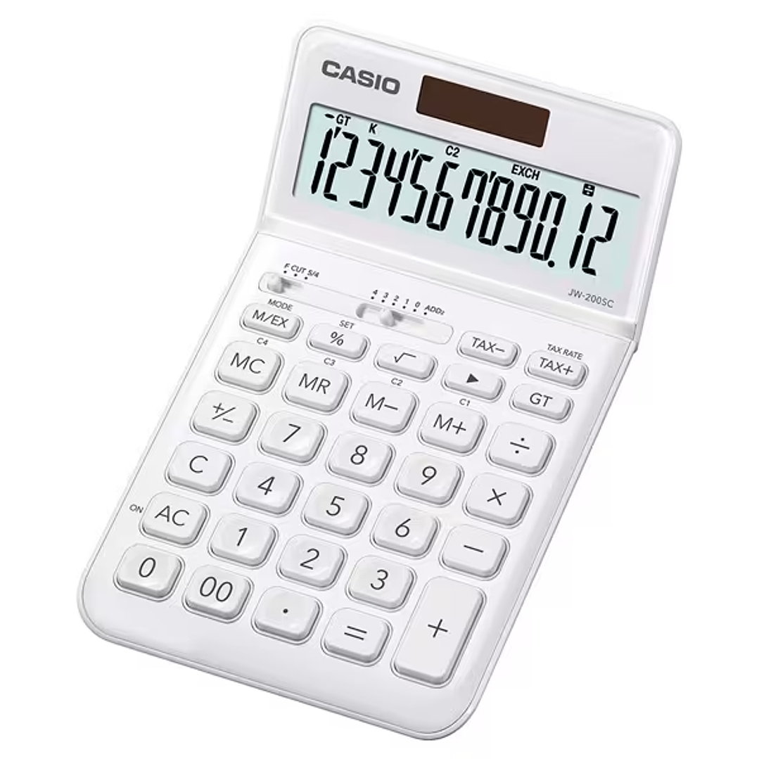 Casio JW-200SC Calculadora de Sobremesa 12 Digitos Inclinacion Ajustable - Simbolos de Comando de Funcion - Memoria Total General e Independiente - Al 1