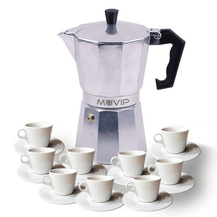 Muvip MV0602 Cafetera de Aluminio - Capacidad 9 Tazas - Mango Ergonomico - Antiadherente - Apta para Placas Electricas, Vitroceramicas y Gas - Color A 1