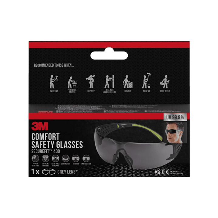 3M Securefit Gafas de Seguridad - Lentes Oscurecidas - Antivaho - Antirrayaduras - Proteccion UV - Color Negro/Verde 1