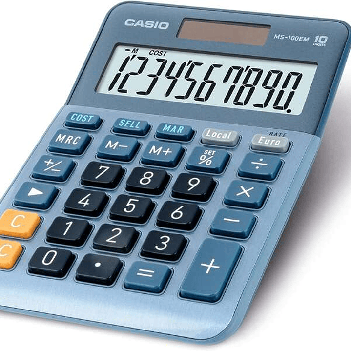 Casio MS-100EM Calculadora de Sobremesa Pequeña - Pantalla LCD de 10 Digitos - Alimentacion Solar y Pilas - Color Azul 1