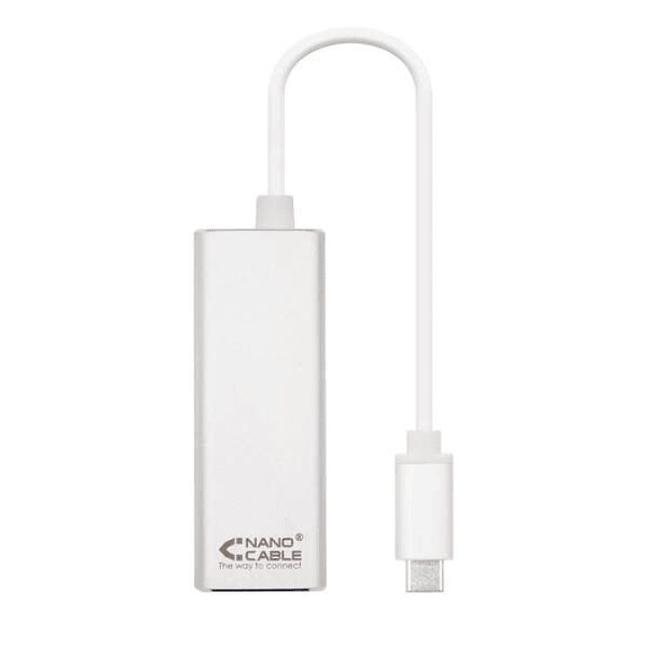 Nanocable Conversor USB-C a Ethernet Gigabit 10/100/1000 Mbps - 15 cm - Color Aluminio 1
