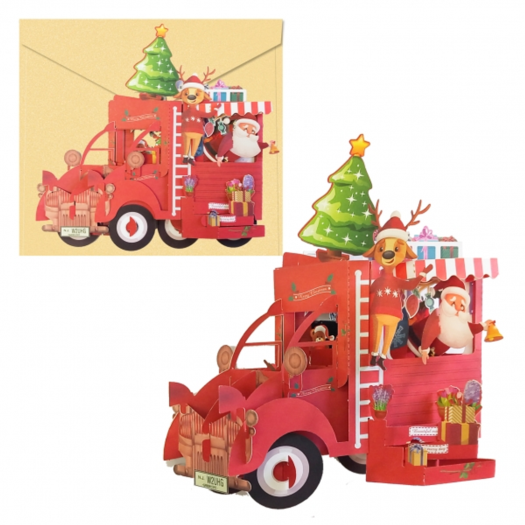 Dohe Truck Tarjeta 3D de Felicitacion Navideña con Sobre - Tamaño 14.5x11cm - Impresas a todo Color 1