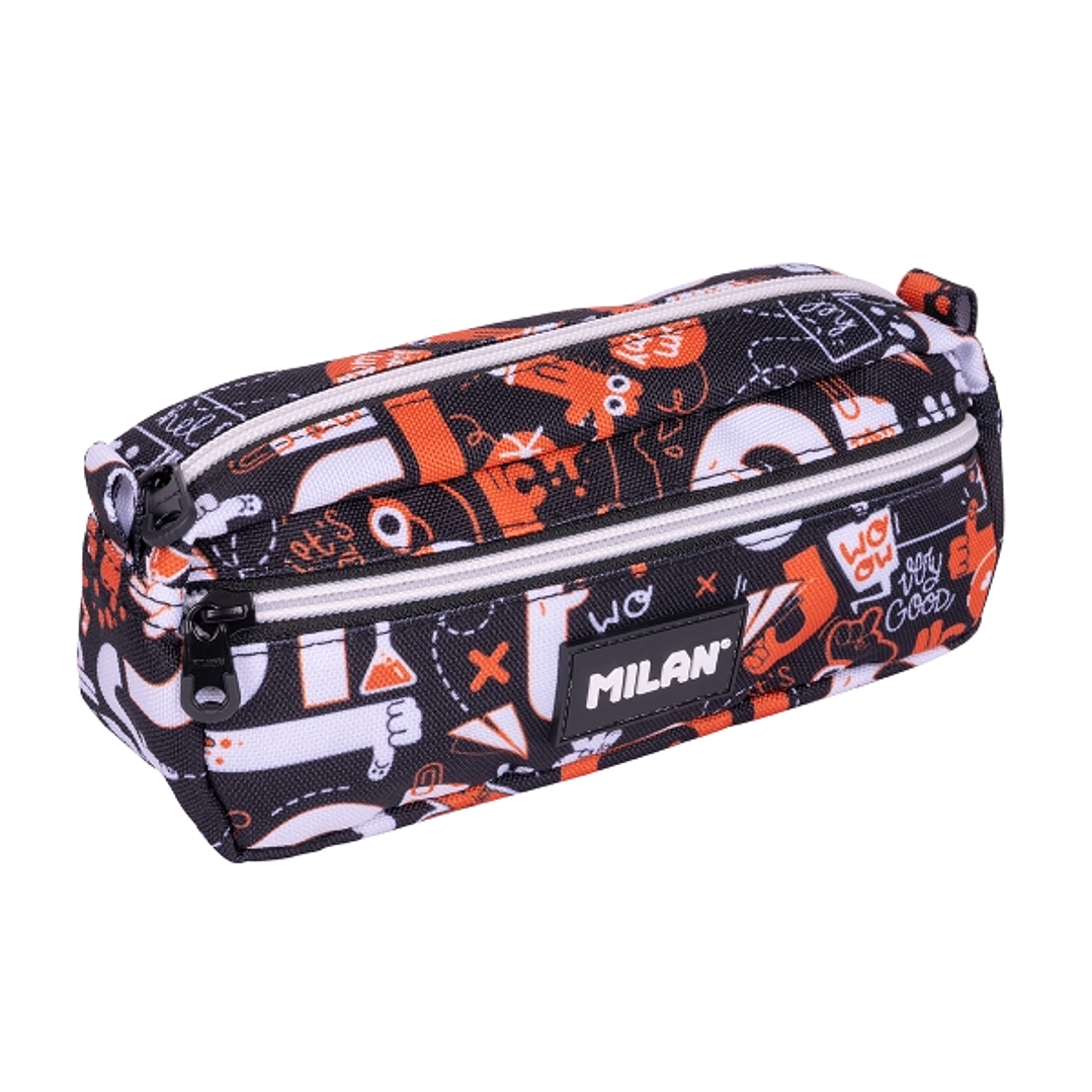Milan Fingers Estuche Portatodo - Rectangular - 2 Cremalleras - 21x8.5x6.1cm - Color Naranja 1