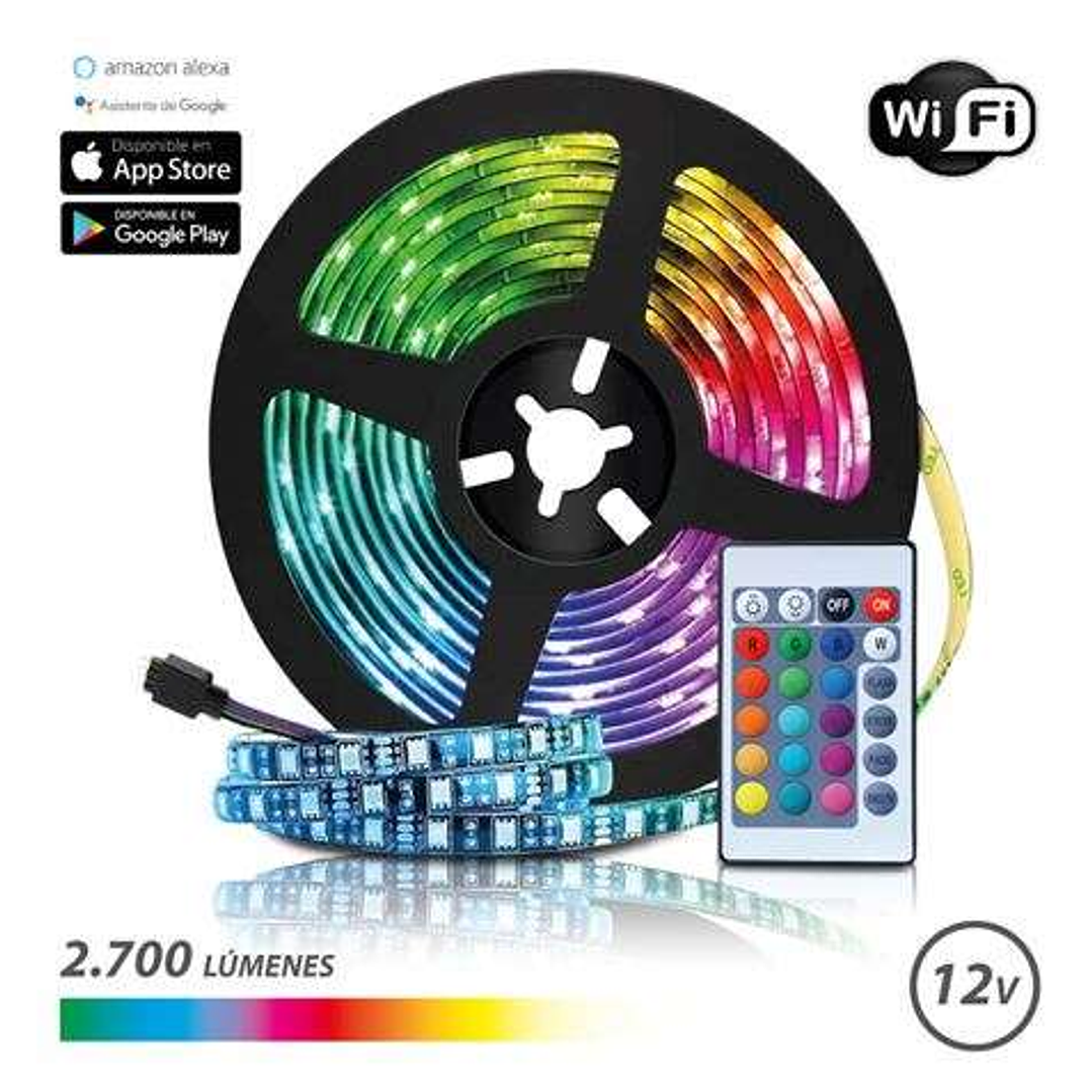 Elbat Tira LED RGB WiFi 12V 2700lm - 30 Led por Metro - Control Remoto - Longitud 5m 1