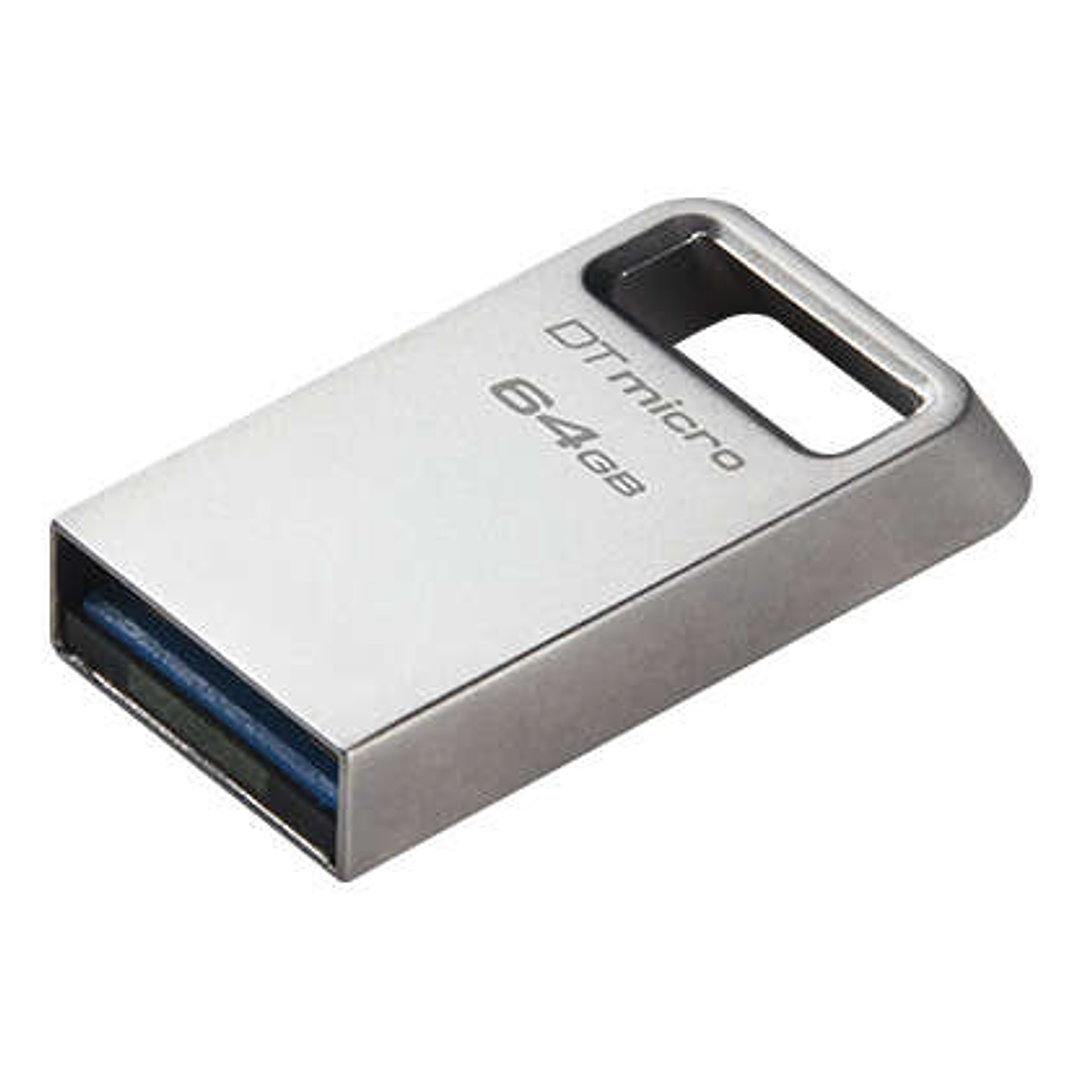 Kingston DataTraveler Micro Memoria USB 64GB - USB 3.2 Gen 1 - Ultracompacta y Ligera - Enganche para Llavero - Cuerpo Metalico (Pendrive) 1