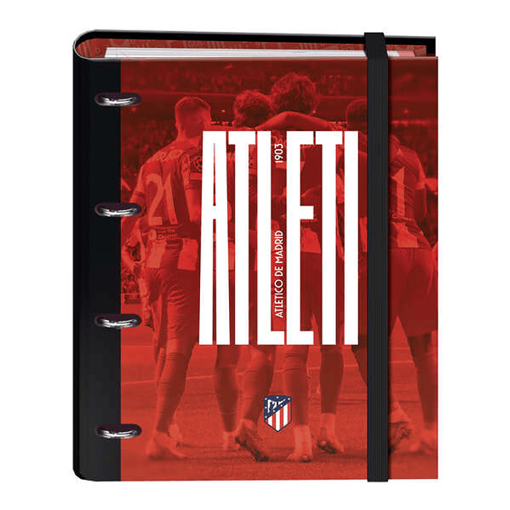 Dohe Atletico de Madrid Atleti Carpeta de 4 Anillas Formato A4 con Recambio de 100 Hojas - 4 Separadores de Colores - Cierre con Goma Elastica - Anill 1