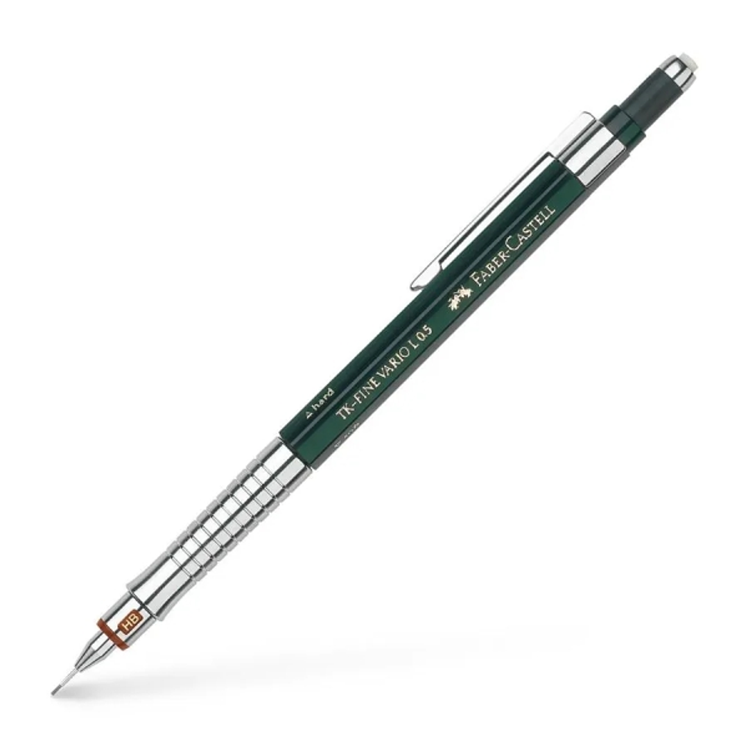 Faber-Castell TK-Fine Vario L Portaminas HB 0.5mm - Con Goma de Borrar - Clip de Metal - Color Verde 1