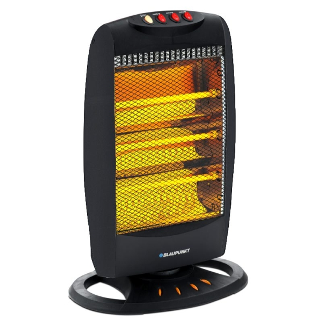 Blaupunkt Estufa de Cuarzo - Potencia 1200W - Oscilante - Temperatura Regulable - 4 Tubos Halogenos - Interruptor Antivuelco - Color Negro 1