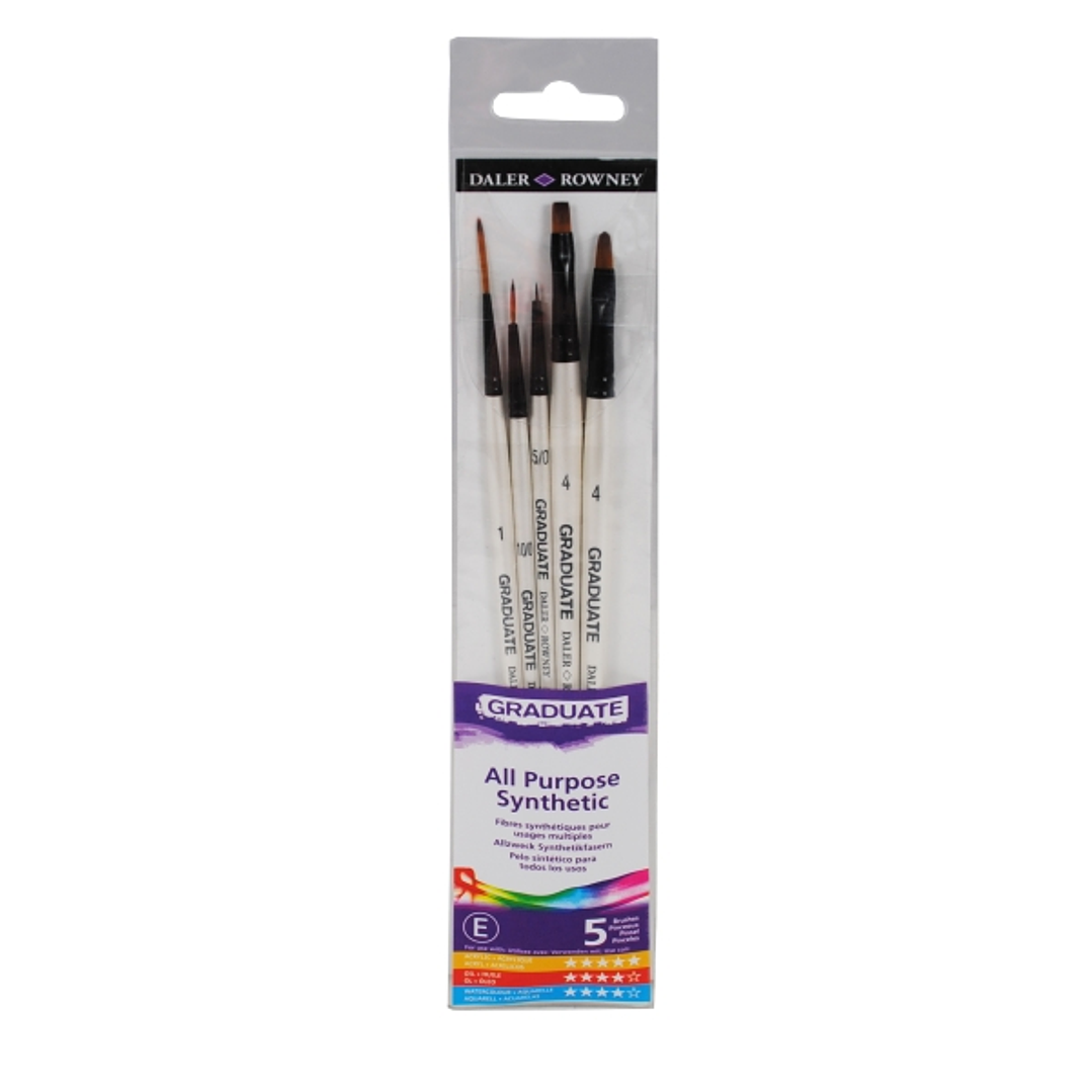 Daler Rowney Graduate Pack de 5 Pinceles Multitecnica - Pelo Sintetico - Mango Corto 1