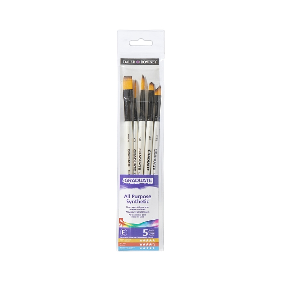 Daler Rowney Graduate Pack de 5 Pinceles Multitecnica - Pelo Sintetico - Mango Corto 1