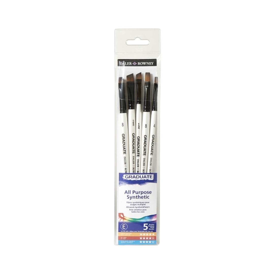 Daler Rowney Graduate Pack de 5 Pinceles Multitecnica - Pelo Sintetico - Mango Corto 1