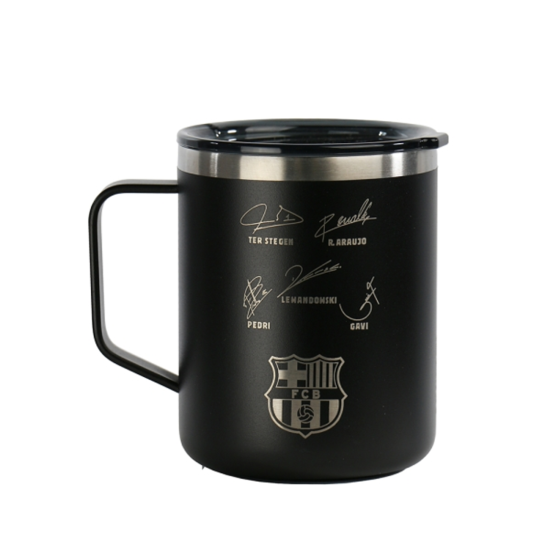Safta F.C.Barcelona Taza Acero Inoxidable 400mL - Doble Pared - Base de Silicona - Acero Inoxidable - Tapa y Asa - 12H Caliente / 24H Frio - 10.7x8.4x 1