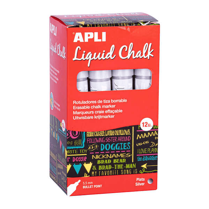 Apli Rotulador de Tiza Liquida Plata - Punta Redonda - Ideal para Pizarras, Plastico, Ventanas, Ceramica, Vinilos, Metal, Etc - Facil de Borrar - Seca 1