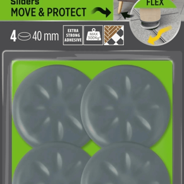 Scotch Move and Protect Flex Pack de 4 Patines Deslizantes Adhesivos - Diametro de 40mm - Soporta hasta 300kg - Color Gris 1