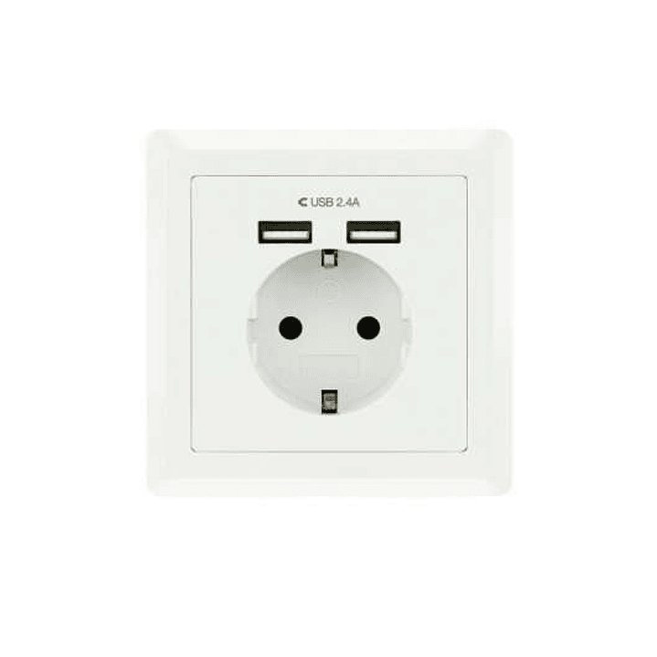 Nanocable Roseta Base de Enchufe de Pared Empotrable Tipo Schuko con 2 Tomas USB 2.4A - Color Blanco 1