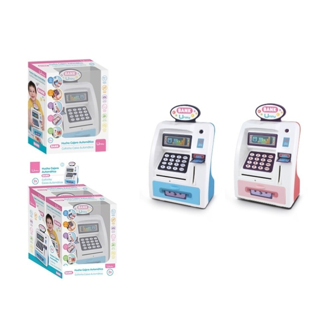 Umay Hucha Electronica Diseño Cajero Automatico - Cierre con Contraseña - Ranuras para Billetes y Monedas - 2 Colores Surtidos Aleatorios 1