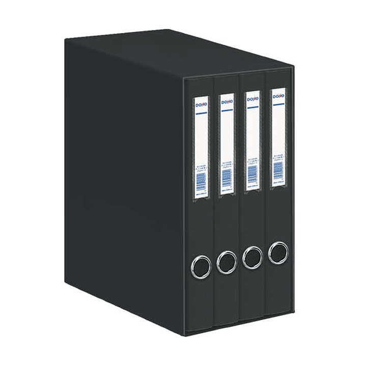 Dohe Oficolor Modulo de 4 Archivadores A4 en Carton Forrado con Polipropileno - Anillas Mixtas de 25mm - Ollao y Tarjetero en el Lomo - Color Negro 1