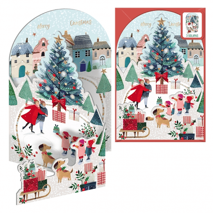 Dohe Patinando Pack de 6 Tarjetas Desplegables de Felicitacion Navideña con Sobre - Impresas a todo Color 1