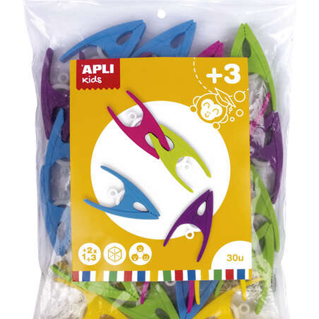 Apli Pinzas de Plastico para Niños - Tamaño 60x33x15 - Colores Surtidos: Amarillo, Fucsia, Lila, Verde y Azul - Alto Valor Didactico - Formato Maxi 1