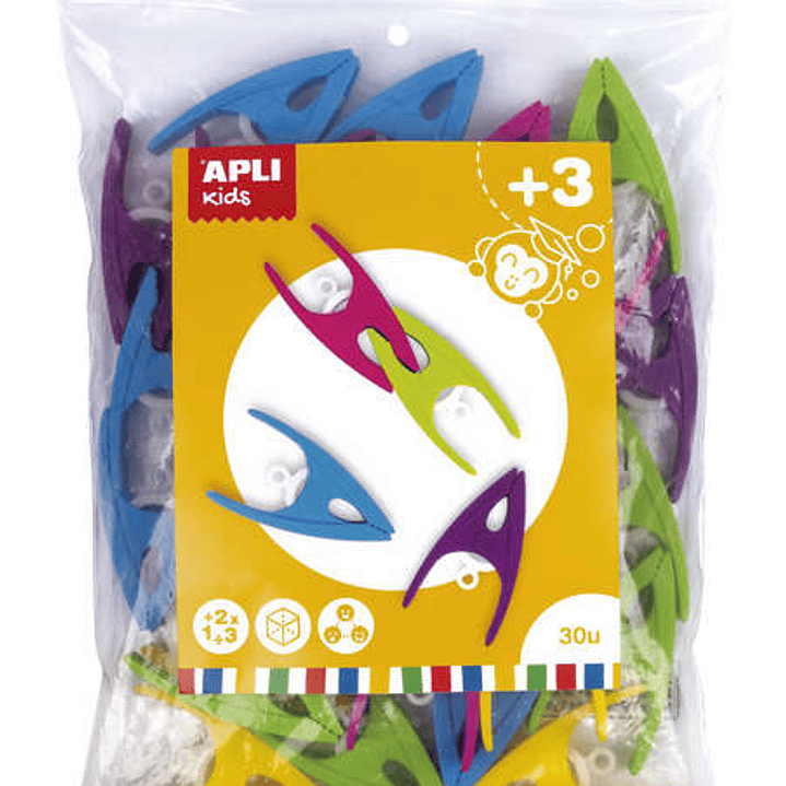 Apli Pinzas de Plastico para Niños - Tamaño 60x33x15 - Colores Surtidos: Amarillo, Fucsia, Lila, Verde y Azul - Alto Valor Didactico - Formato Maxi 1