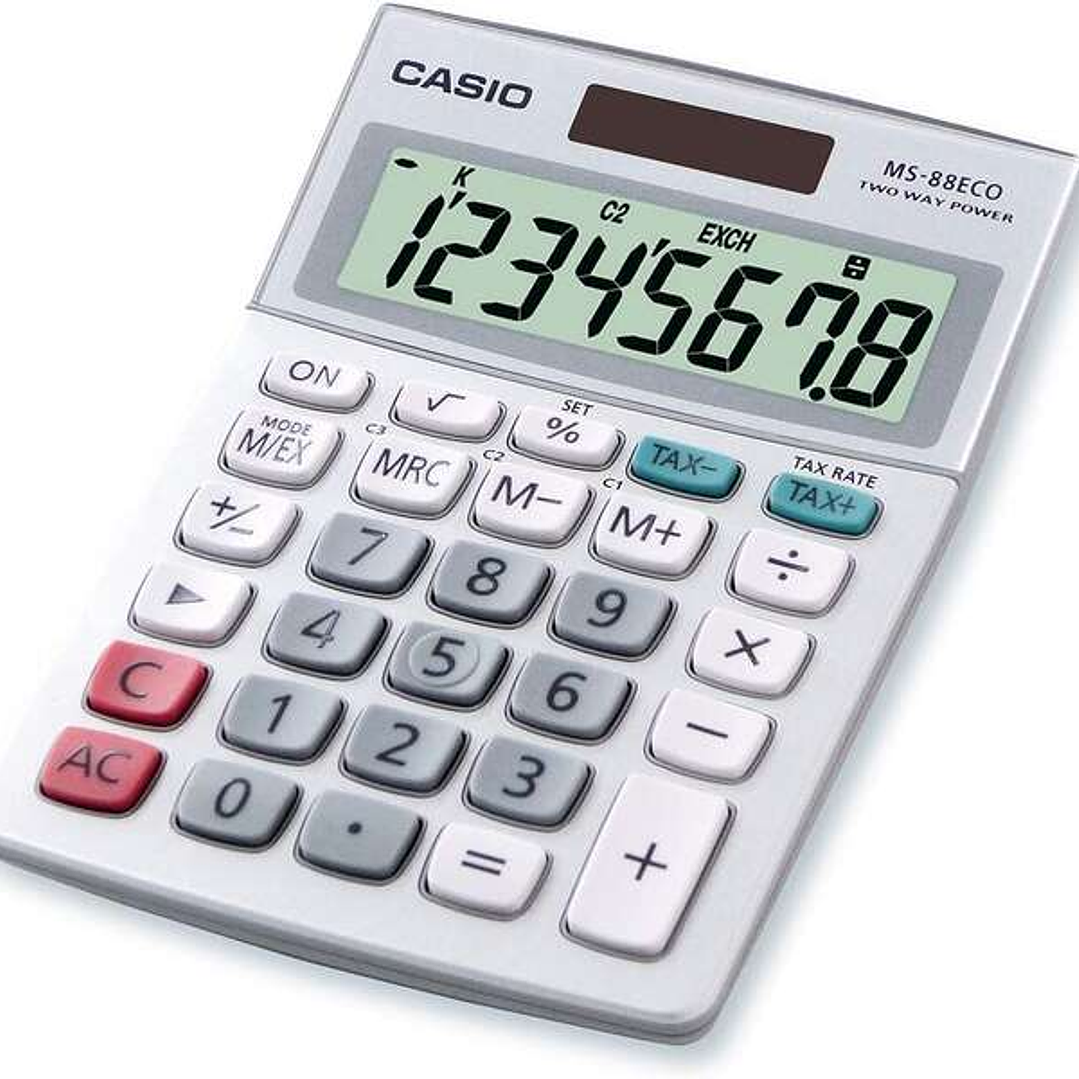 Casio MS88ECO Calculadora de Escritorio Financiera - Conversion de Moneda - Calculo de Impuestos - Pantalla LCD de 8 Digitos - Solar y Pilas 1