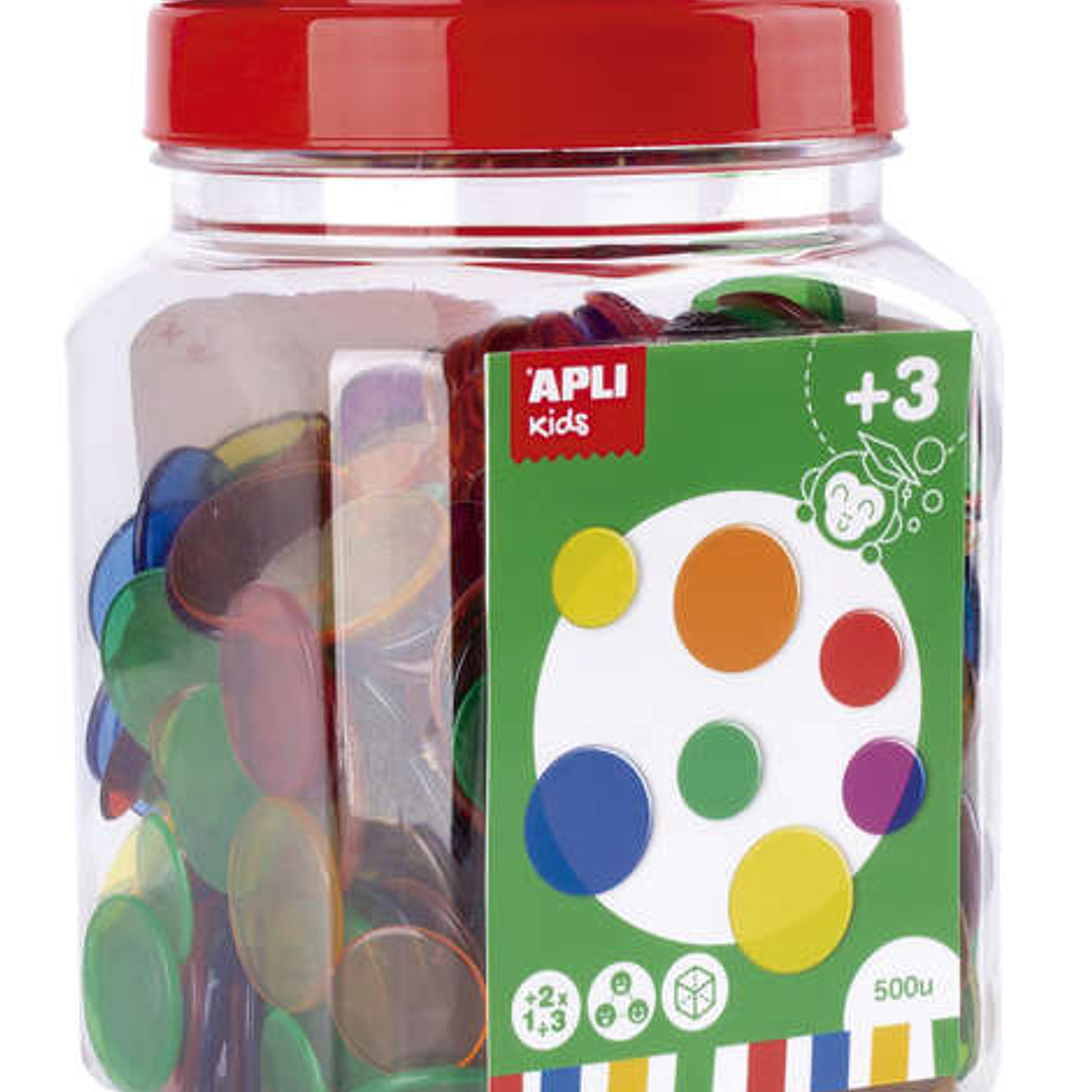 Apli Kit de 500 Piezas Redondas de Plastico Transparente - 25mm y 18mm - Ideal para Mesas de Luz y Practicas de Secuencias y Clasificaciones - Formato 1
