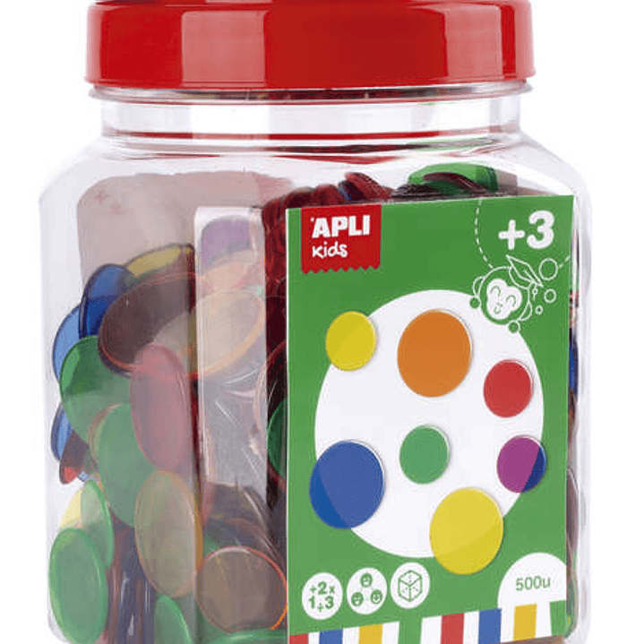 Apli Kit de 500 Piezas Redondas de Plastico Transparente - 25mm y 18mm - Ideal para Mesas de Luz y Practicas de Secuencias y Clasificaciones - Formato 1