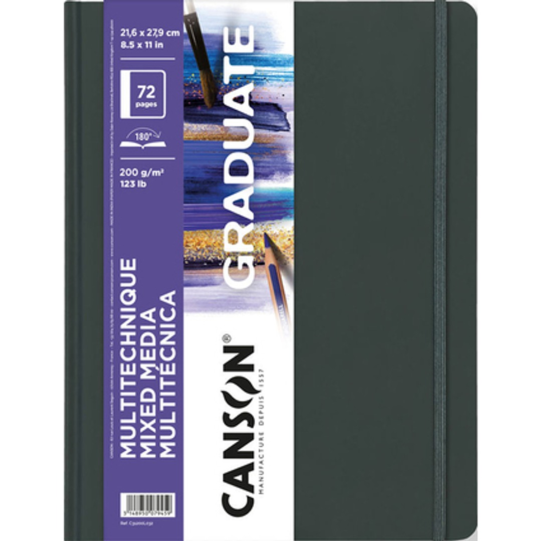Canson Graduate Mix Media Cuaderno - 36 Hojas de 21.6x27.9cm - 200g - Grano Fino - Color Blanco 1