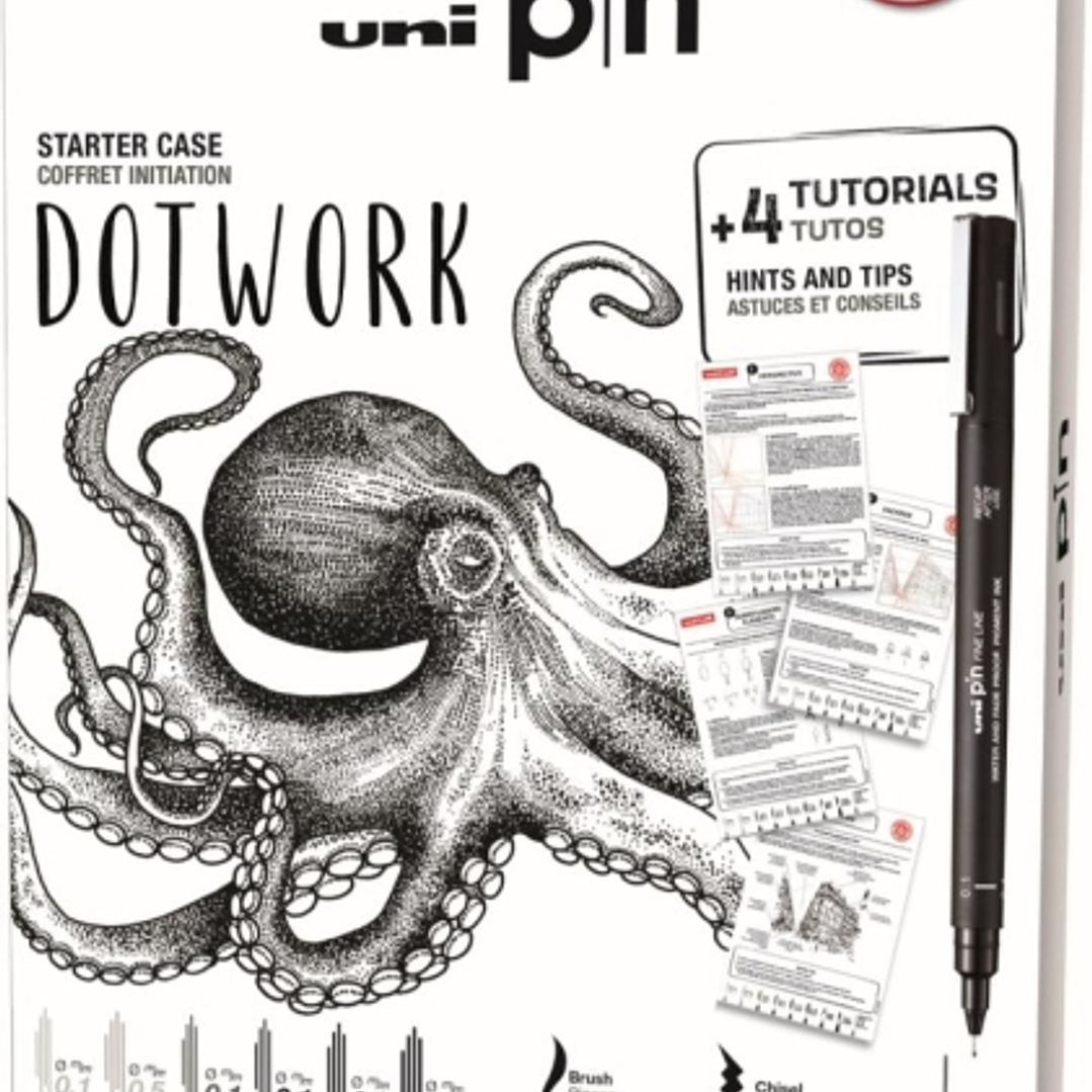Uni-ball Uni Pin Dotwork Pack de 8 Rotuladores Calibrados 0.1, 0.3, 0.5, Brush y CS3 + 1 Portaminas Shalaku S + 4 Tutoriales + Consejos, Sugerencias y 1