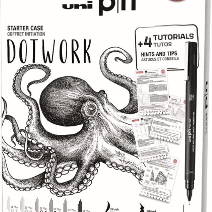 Uni-ball Uni Pin Dotwork Pack de 8 Rotuladores Calibrados 0.1, 0.3, 0.5, Brush y CS3 + 1 Portaminas Shalaku S + 4 Tutoriales + Consejos, Sugerencias y 1