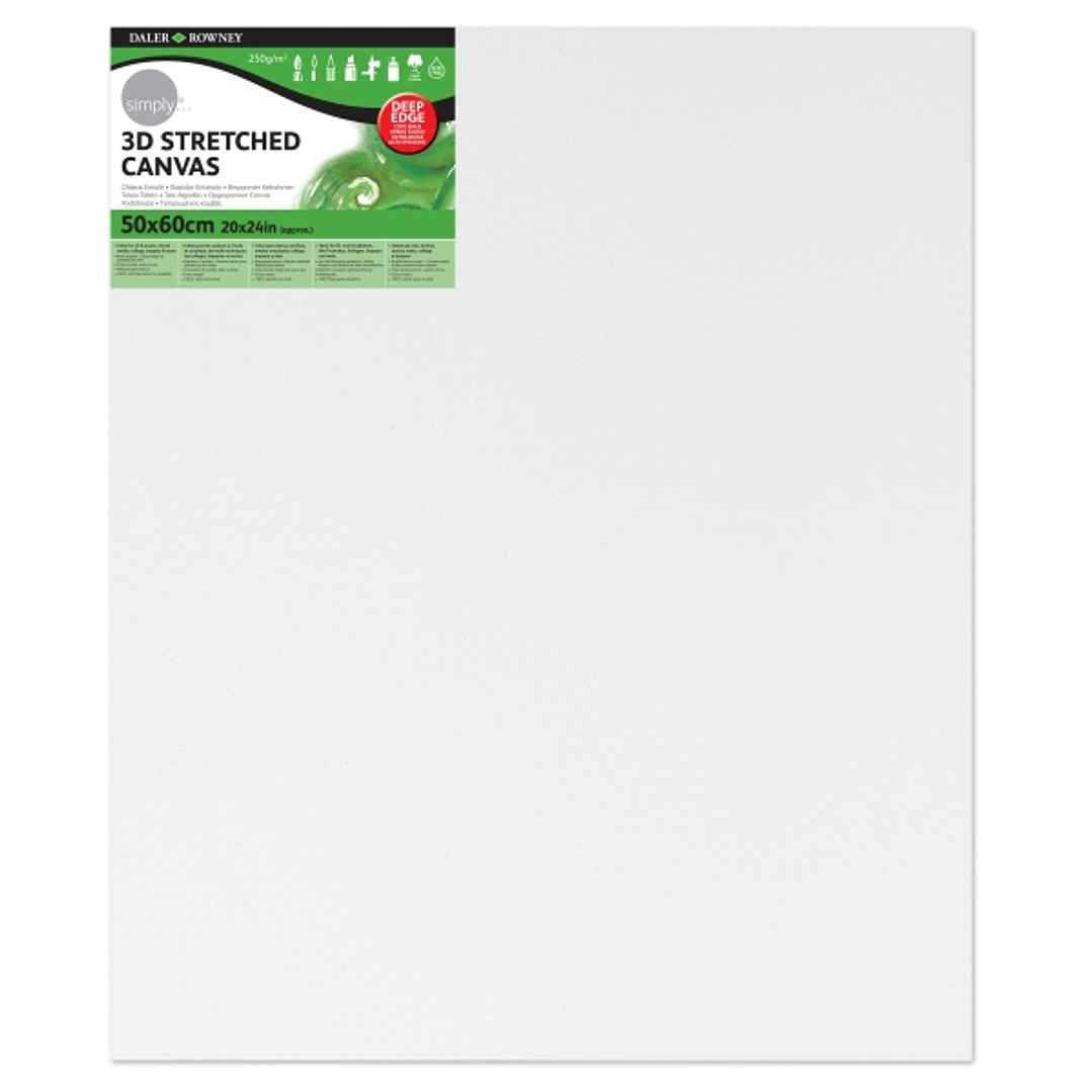 Daler Rowney Simply Bastidor Entelado 3D - 50x60cm - Imprimacion Triple - Grano Medio - 100% Algodon sin Acido - 250g - Color Blanco 1