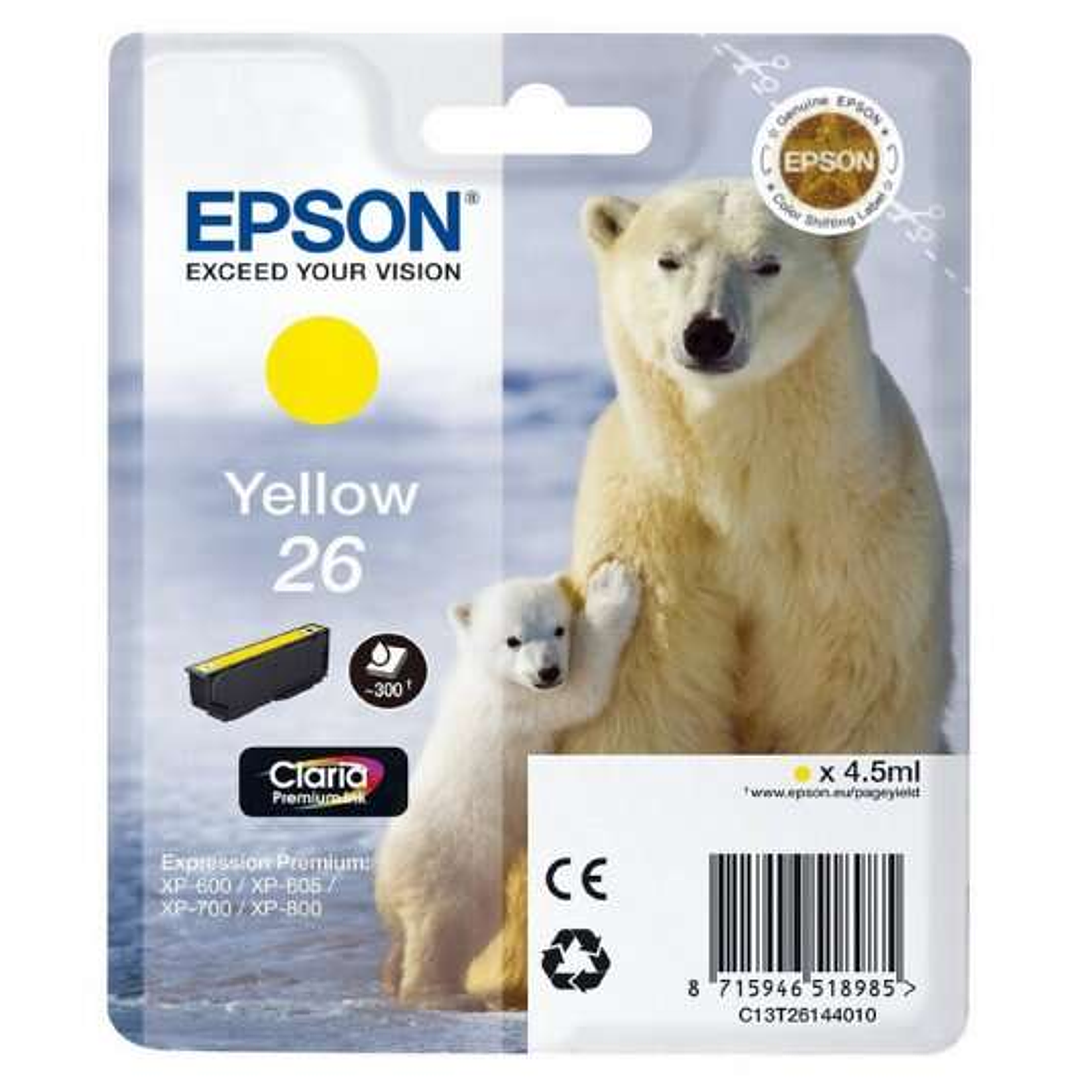 Epson T2614 (26) Amarillo Cartucho de Tinta Original - C13T26144012 1