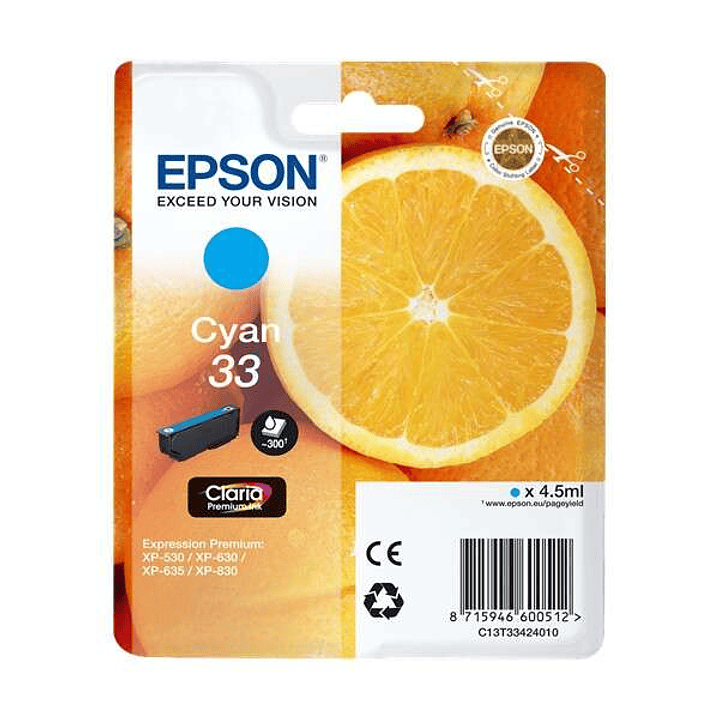Epson T3342 (33) Cyan Cartucho de Tinta Original - C13T33424012 1