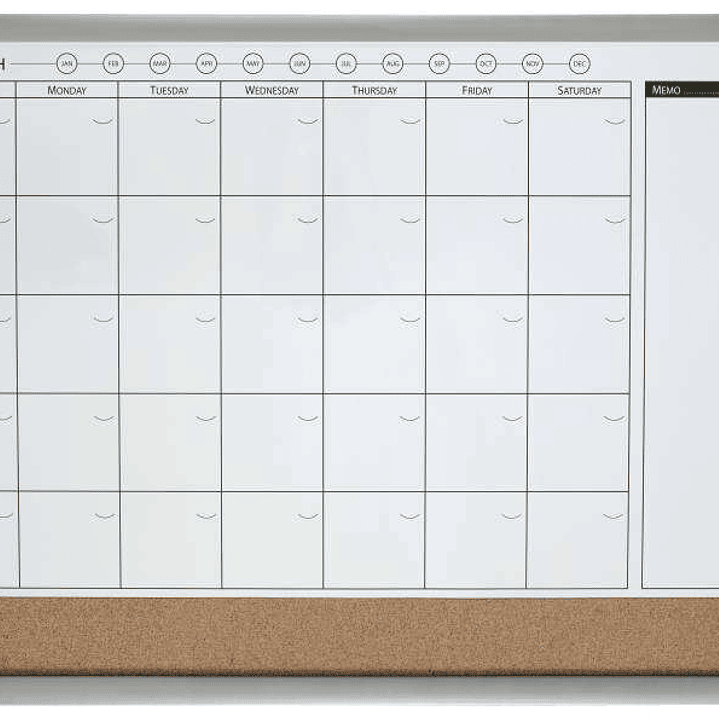 Nobo Planificador Pizarra Magnetica Pequeña con Tablero de Anuncios de Corcho 585x430mm - Semanal y Mensual - Marco Plateado y Negro - Incluye Rotulad 1