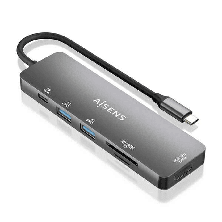 Aisens USB-C Dock 6 en 1 - USB-C a 1xHDMI - 2xUSB-A - 1xUSB-C PD 100W - 1xSD - 1xMicro SD - 15cm 1