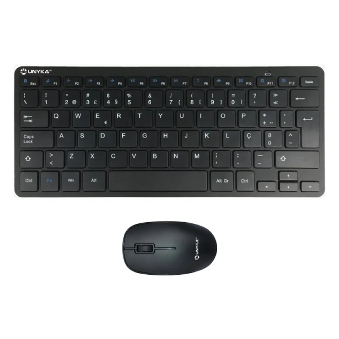 Unykach MK288 Pro Pack de Mini Teclado 79 Teclas Inalambrico + Raton 1200ppp, Inalambrico, 3 Botones, Uso Ambidiestro - Idioma Portugues - Color Negro 1