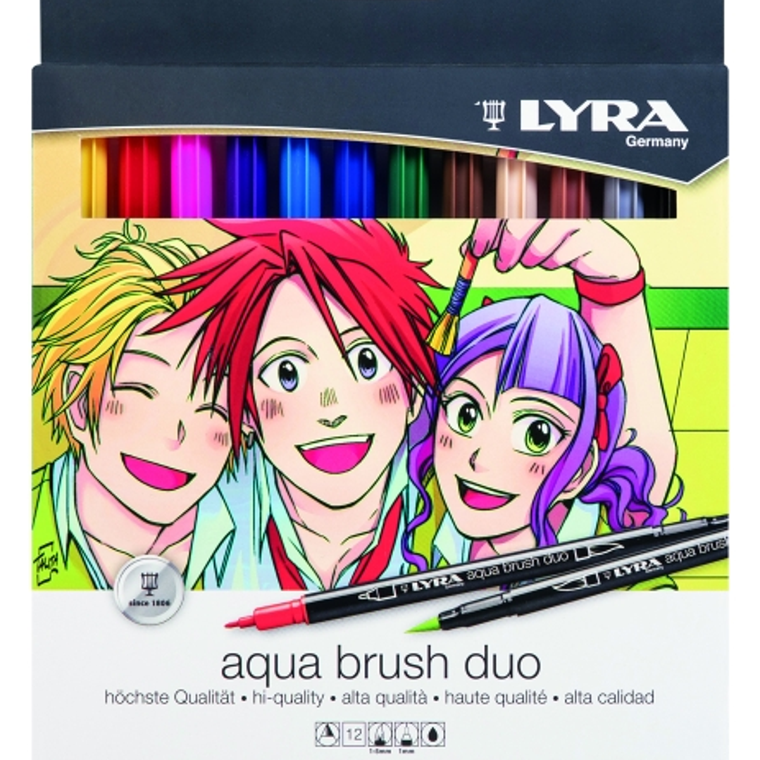 Lyra Aqua Brush Duo Manga Pack de 12 Rotuladores de Pincel - Redondo - Doble Punta - Pincel y Punta Fina - Colores Surtidos 1