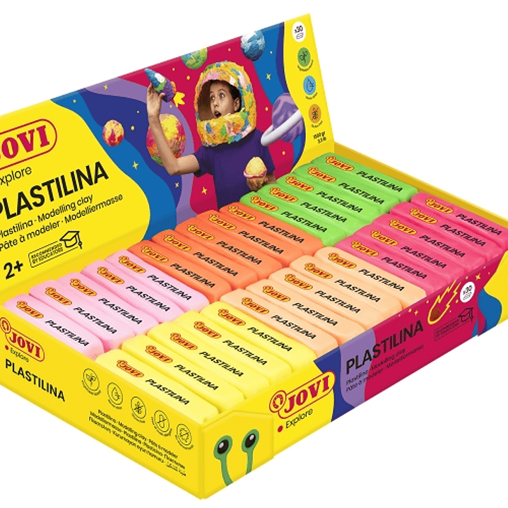 Jovi Expositor de 30 Pastillas de Plastilina 50gr - Colores Neon - 100% Vegetal - Muy Moldeable - No Se Seca - Mezclables - Color Surtido 1