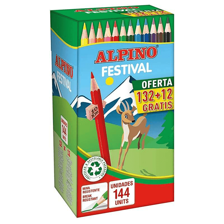 Alpino Festival Economy Pack de 144 Lapices Hexagonales de Colores - Mina de 3mm - Ideal para Colegios - Colores Surtidos 1