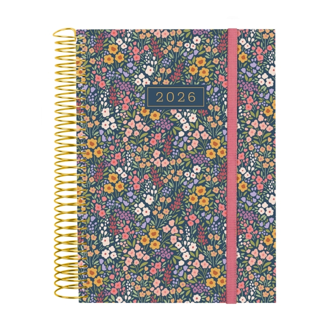 Finocam Design Collection Agenda de Espiral en Catalan - Anual 2026 - Tapa Ligera - Formato E10 - 172x29x212mm - 1 Dia por Pagina - Tematica de Flores 1