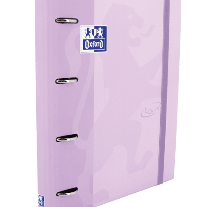 Oxford Europeanbinder Touch A4+ Carpeta de Anillas con Recambio Cuadricula 5x5 - Tapa Extradura - Cierre con Goma Elastica - Color Malva Pastel 1