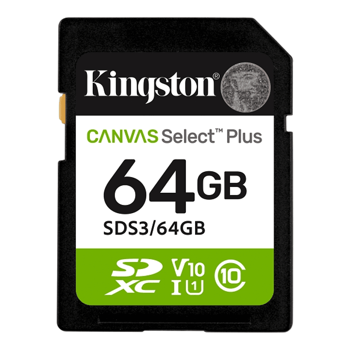 Kingston Tarjeta SDXC 64GB UHS-I Clase 10 100MB/s Canvas Select Plus 1