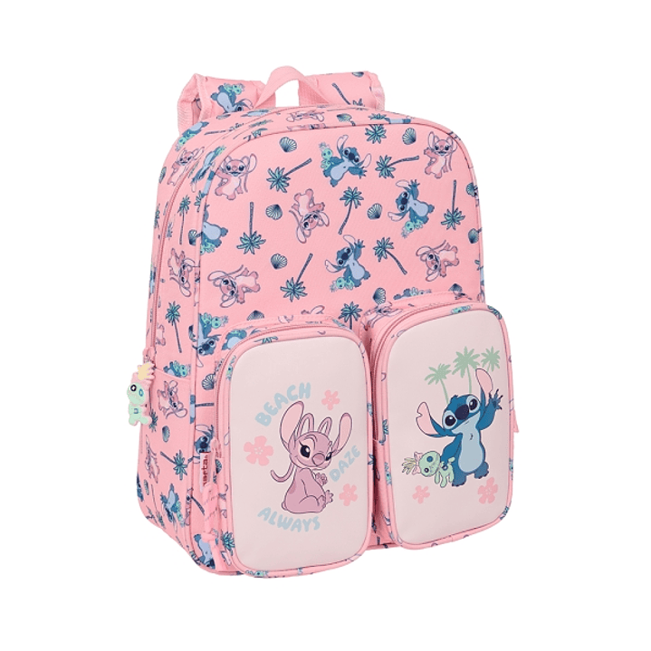 Safta Stitch Beach Mochila Infantil Bolsillos - Adaptable a Carro - Asa de Mano - 26x34x11cm - Color Rosa 1