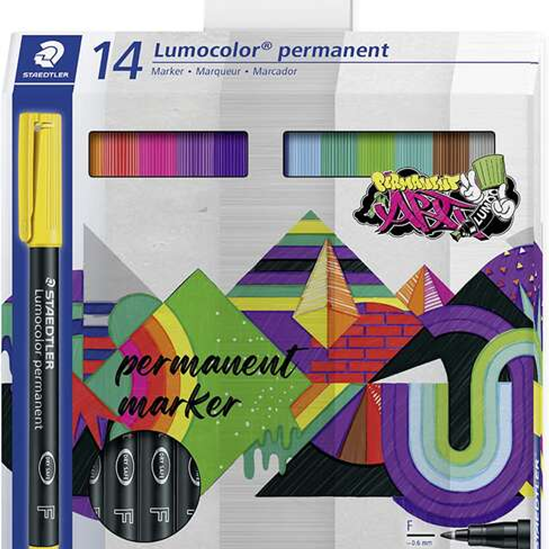 Staedtler Lumocolor 318 Pack de 14 Rotuladores Permanentes - Trazo Fino 0.6mm - Secado Rapido - Muy poco Olor - Colores Surtidos 1