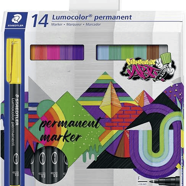 Staedtler Lumocolor 318 Pack de 14 Rotuladores Permanentes - Trazo Fino 0.6mm - Secado Rapido - Muy poco Olor - Colores Surtidos 1