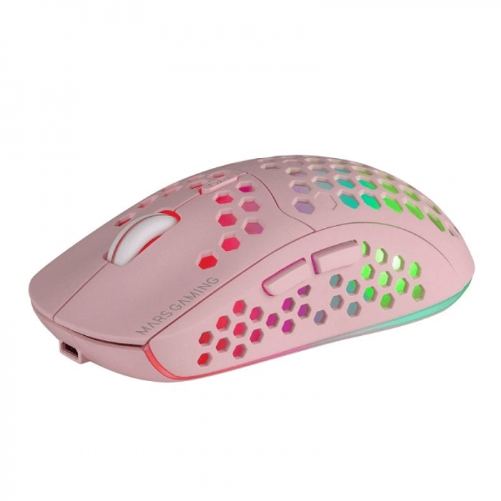 Mars Gaming MMW3 Raton Inalambrico Ultraligero - RGB Flow - Sensor Optico 3200 DPI - Switches HUANO - Bateria Recargable - Diseño Ergonomico Rosa - Co 1