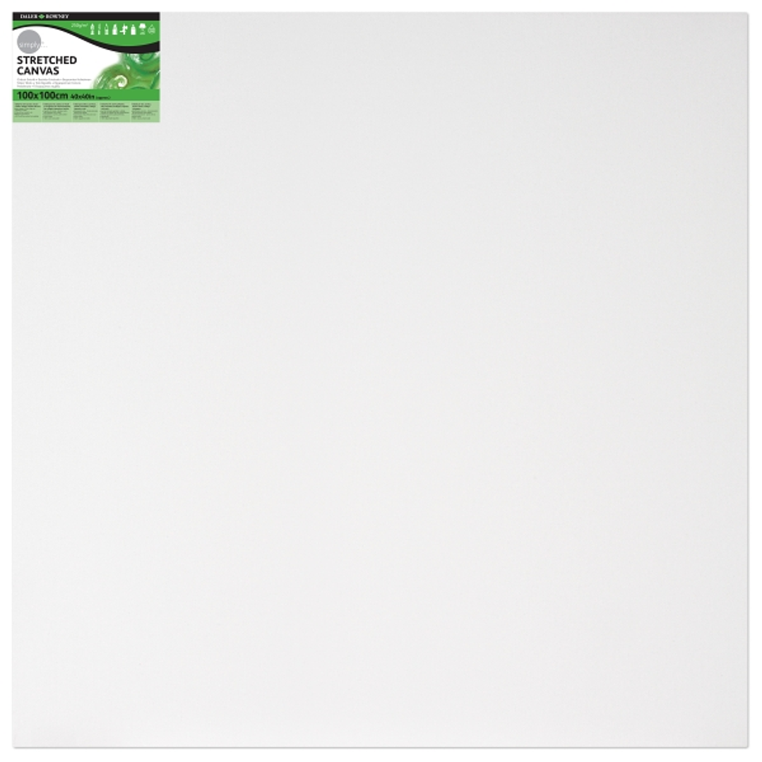 Daler Rowney Simply Bastidor Entelado - 100x100cm - Imprimacion Triple - Grano Medio - 100% Algodon sin Acido - 250g - Color Blanco 1
