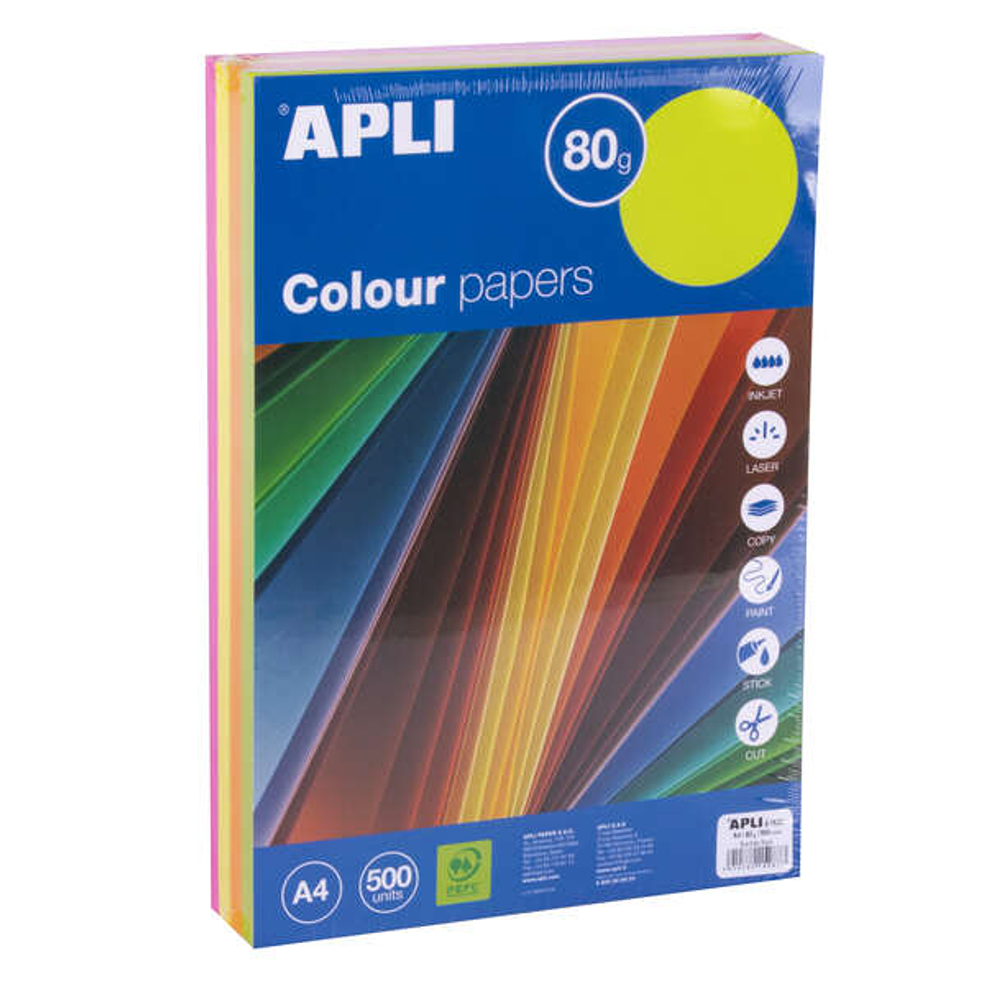Apli Papel Color Surtido Fluorescente A4 500 Hojas 1