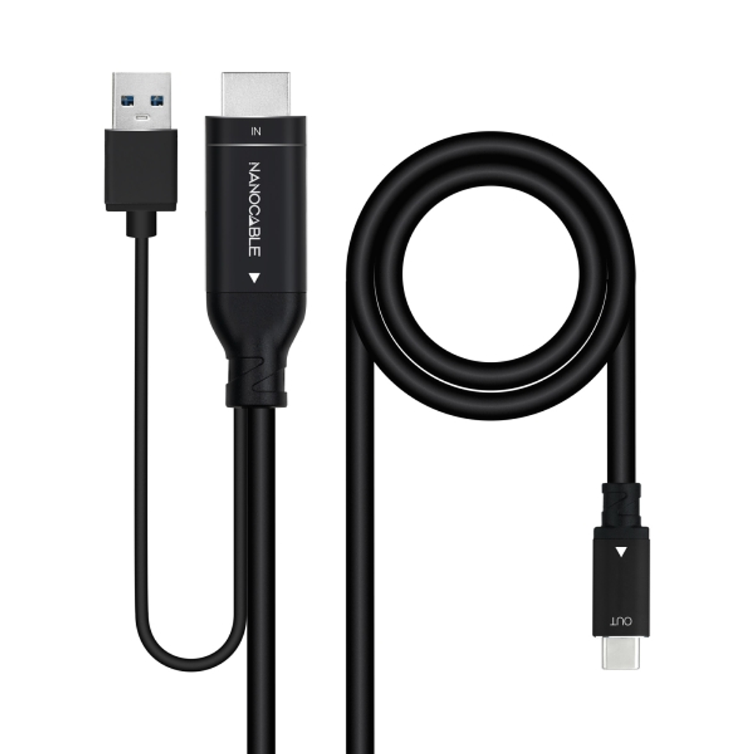 Nanocable Cable Conversor HDMI Macho a USB-C Macho - Longitud 1.8m - Color Negro 1